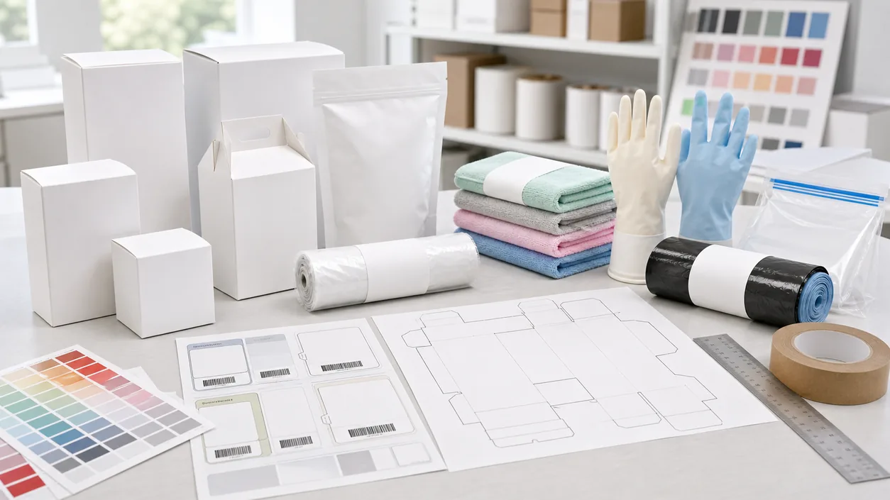 OKISS OEM ODM packaging brief with blank cartons and label mockups