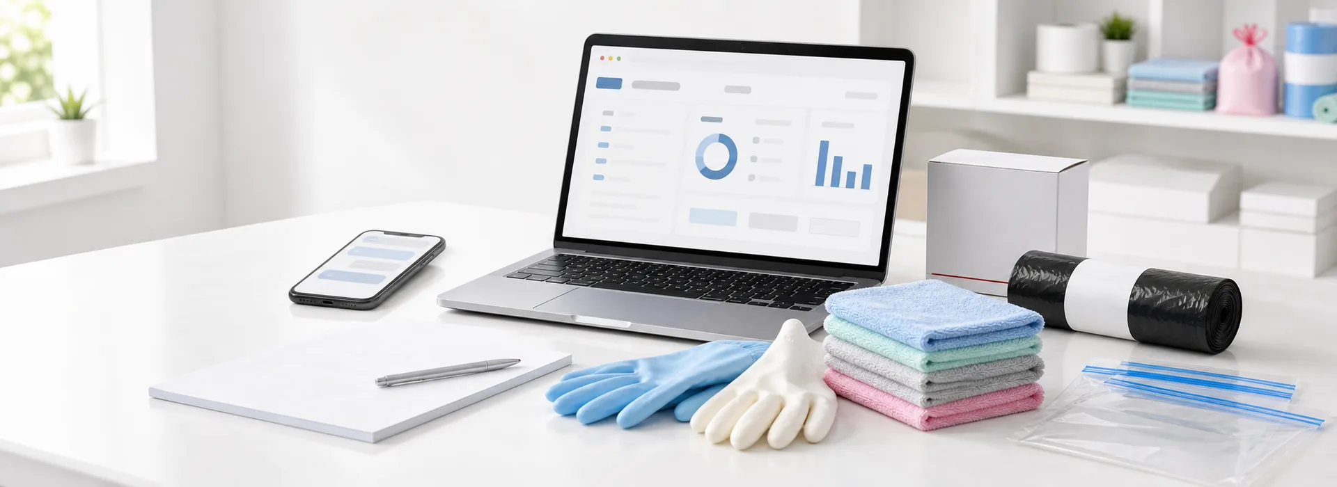 OKISS contact support desk with quotation dashboard and cleaning product samples